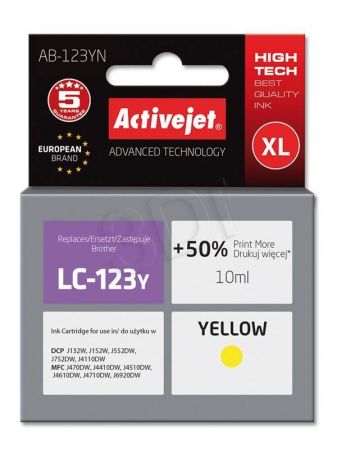 Tusz Activejet AB-123YN (Brother LC123Y/121Y) supreme 10ml yellow