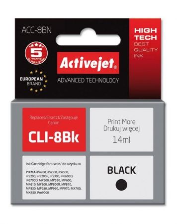 Tusz Activejet ACC-8BN (Canon CLI-8Bk) supreme 14ml czarny Chip